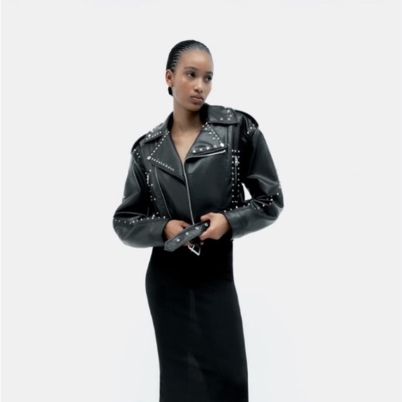 Zara | Cropped Studded Faux Leather Jacket - Picture 2 of 15